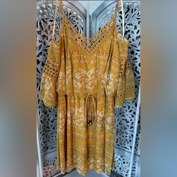 NWOT Jodi Kristipher Mustard Lace Summer Dress - Picture 2 of 6